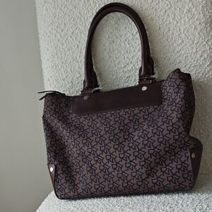 DKNY Brown Monogram Tote with Dark Brown Trim